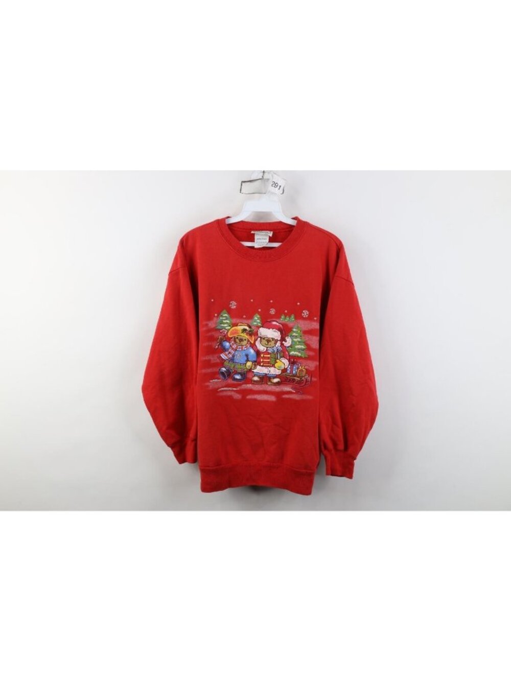 Vtg 90s Streetwear Womens Large Faded Christmas Bear Santa Crewneck Sweatshirt